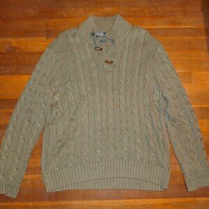 MENS XL Polo Ralph Lauren Olive Green 100% Silk Cable Knit Mock Neck Sweater